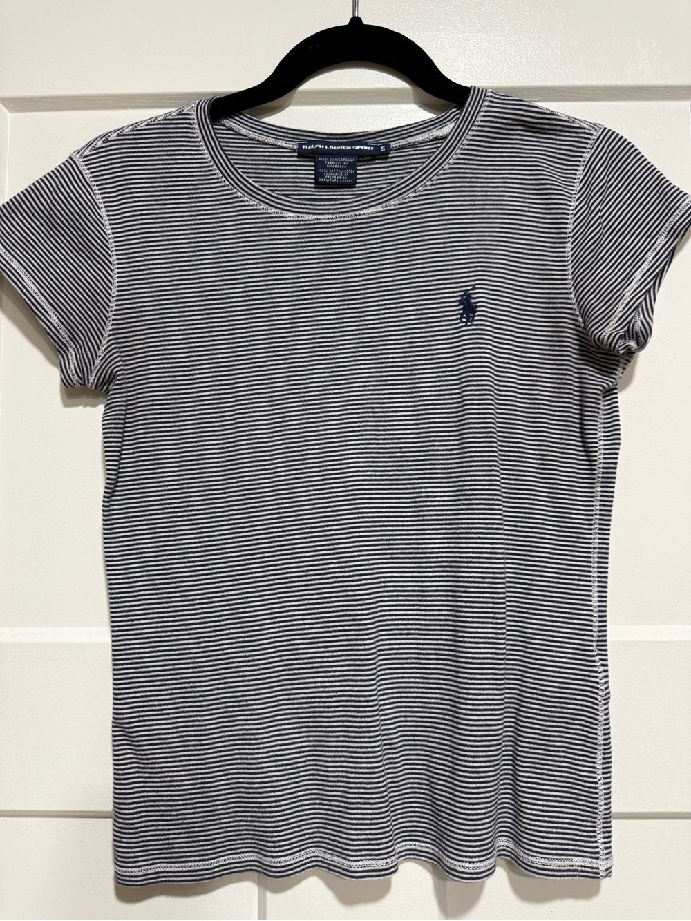 Ralph Lauren Women’s Black and White Striped Crew Neck Tee